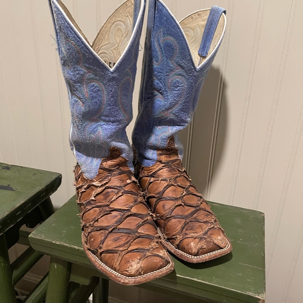 Brown and Blue Cowboy Boots